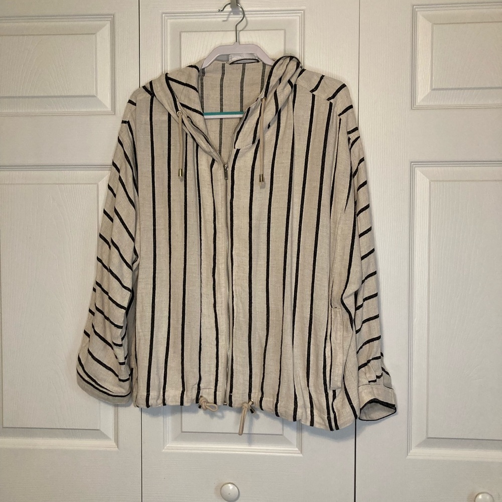 CJLA Zip Front Hooded Linen Jacket